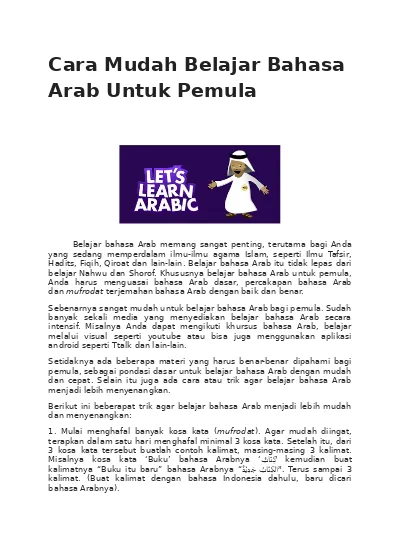 Cara Mudah Belajar Bahasa Arab Untuk Pem