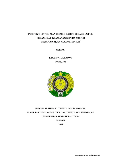 Proteksi Sistem Manajemen Kartu Mifare Untuk Perangkat Keamanan Sepeda Motor Menggunakan Algoritma Aes