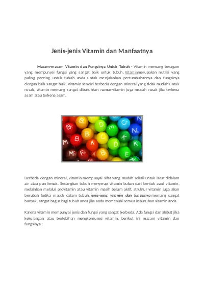 Jenis Jenis Vitamin Dan Manfaatnya