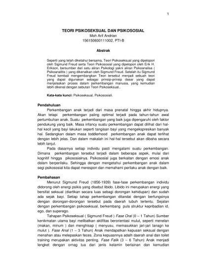 Teori Psikoseksual Dan Psikososial Pada