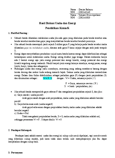 Hasil Diskusi Usaha Dan Energi