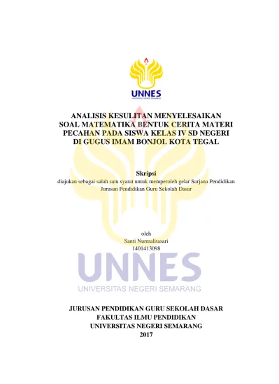 Analisis Kesulitan Menyelesaikan Soal Matematika Bentuk Cerita Materi Pecahan Pada Siswa Kelas Iv Sd Negeri Di Gugus Imam Bonjol Kota Tegal