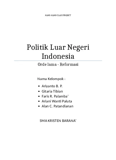 Sistem politik luar negeri indonesia adalah