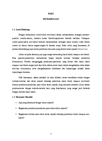 Sejarah Pemikiran Ekonomi Aliran Sejarah