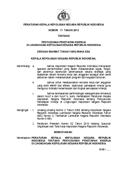 BAB I KETENTUAN UMUM Pasal 1 - PERKAP NOMOR 11 TAHUN 2012 TTG PENETAPAN ...