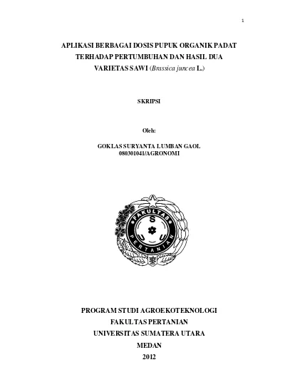 APLIKASI BERBAGAI DOSIS PUPUK ORGANIK PADAT TERHADAP PERTUMBUHAN DAN ...