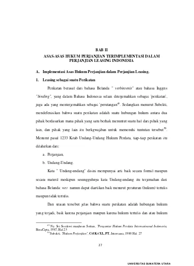 BAB II ASAS-ASAS HUKUM PERJANJIAN TERIMPLEMENTASI DALAM PERJANJIAN ...