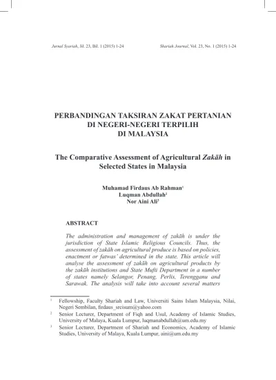 Perbandingan Taksiran Zakat Pertanian Di