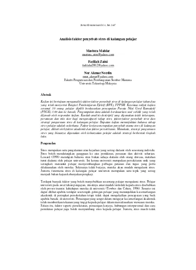 Analisis Faktor Penyebab Stres Di Kalang 1