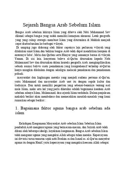 Sejarah Bangsa Arab Sebelum Islam