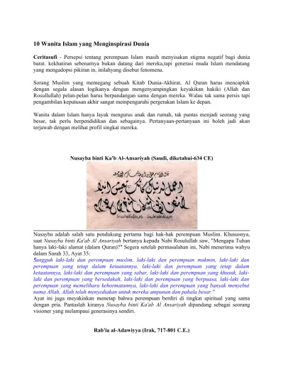 0 Wanita Islam Yang Menginspirasi Dunia