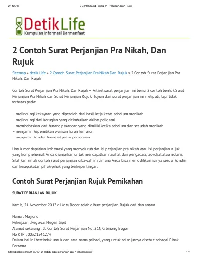 Contoh Surat Perjanjian Pra Nikah Dan Ru