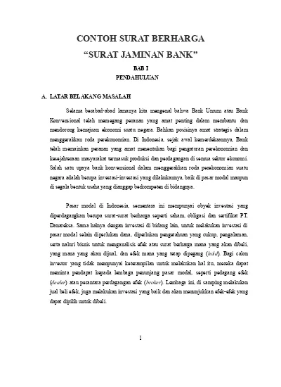 CONTOH SURAT BERHARGA SURAT JAMINAN BANK