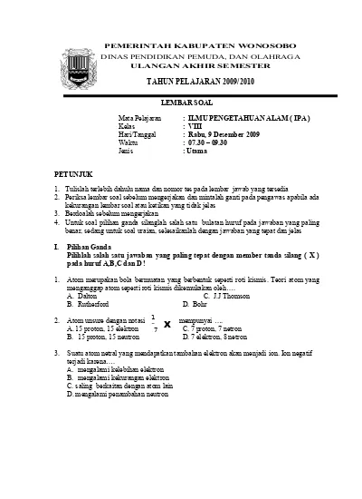 Contoh Soal Uas Ipa Kelas 8 Smp