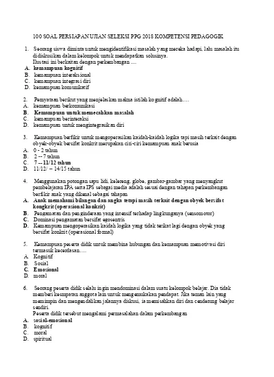 Top Pdf Soal Ppg 2018 Kompetensi Pedagogik 123dok Com