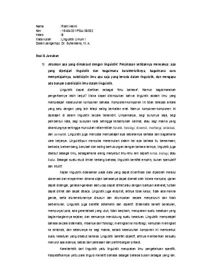 Soal Uas Linguistik Umum Beserta Jawaban