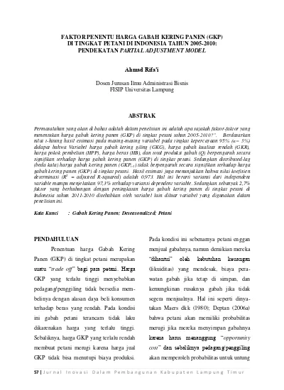 Peramalan Harga Gabah Kering Panen Gkp Gabah Kering Giling Gkg Dan Beras Di Tingkat Produsen Jawa Timur Dengan Pendekatan Metode Univariate Dan Multivariate Time Series