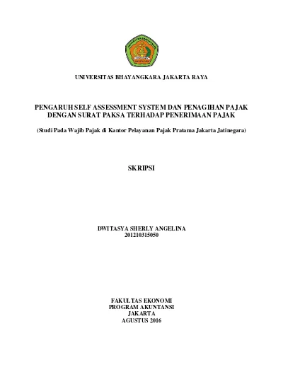 Pengaruh Self Assessment System Dan Penagihan Pajak Dengan Surat Paksa ...