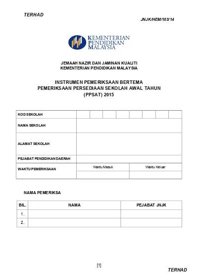 Borang Pemantauan Nazir Awal Tahun 2015