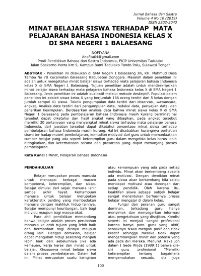 MINAT BELAJAR SISWA TERHADAP MATA PELAJARAN BAHASA INDONESIA KELAS X DI ...