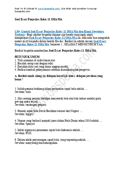 Soal Essay Bahasa Indonesia Kelas 11 Sma Ma Dan Kunci Jawabnya Terbaru