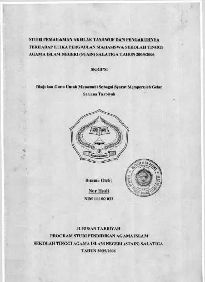 Studi Pemahaman Akhlak Tasawuf Dan Pengaruhnya Terhadap Etika Pergaulan Mahasiswa Sekolah Tinggi Agama Islam Negeri Stain Salatiga Tahun 2005 2006 Test Repository