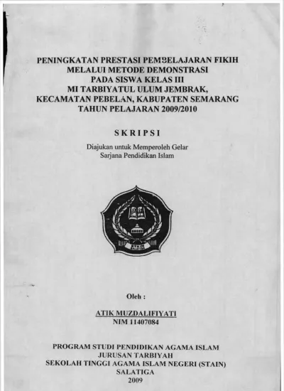 Peningkatan Prestasi Pem3elajaran Fikih Melalui Metode Demonstrasi Pad A Siswa Kelas Iii Mi Tarbiyatul Ulum Jembrak Kecamatan Pebelan Kabupaten Semarang Tahun Pelajaran 20092010 Skripsi