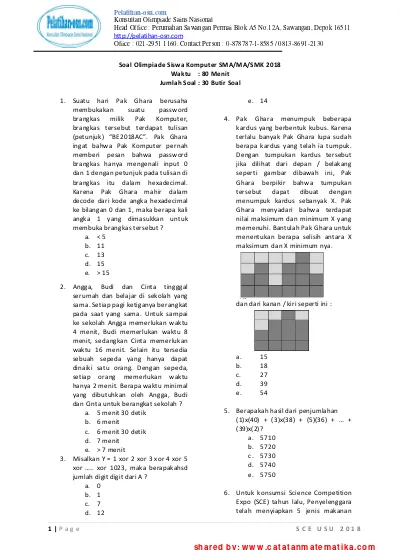Soal Olimpiade Guru Biologi Smamasmk 2018 Waktu 60 Menit Jumlah Soal 50 Butir Soal