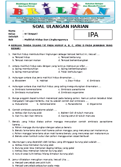 Soal Ipa Kls 6 Simbiosis