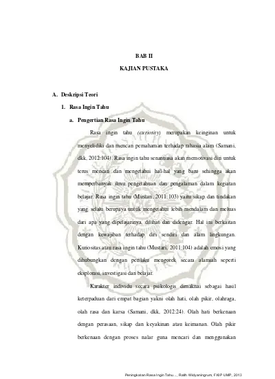 BAB II KAJIAN PUSTAKA A. Deskripsi Teori 1. Rasa Ingin Tahu A ...