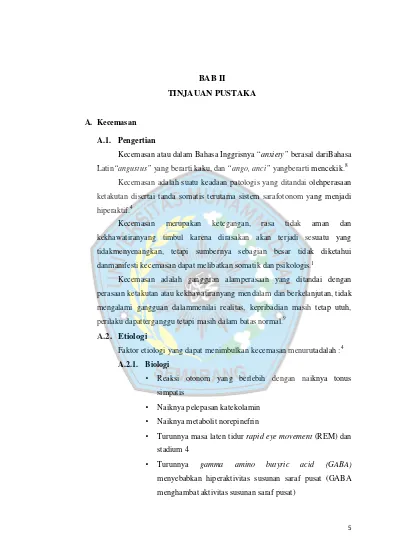 BAB II TINJAUAN PUSTAKA A. Kecemasan A.1. Pengertian - Hubungan Tingkat ...