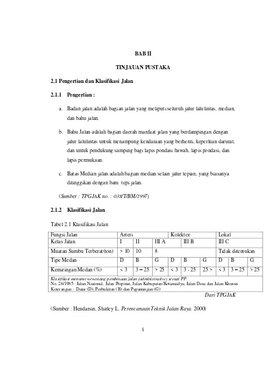 BAB II TINJAUAN PUSTAKA 2.1 Pengertian Dan Klasifikasi Jalan 2.1.1 ...