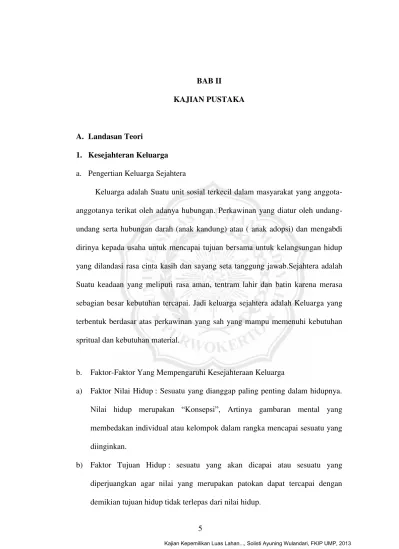 Bab Ii Kajian Pustaka A Landasan Teori 1 Kesejahteran Keluarga Solisti Ayuning Wulandari Bab Ii
