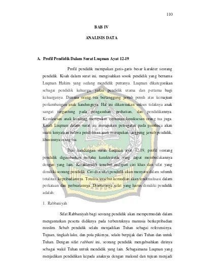 Bab Iv Analisis Data A Profil Pendidik Dalam Surat Luqman Ayat 12 19 Profil Pendidik Dalam Perspektif Al Qur An Analisis Surat Luqman Ayat 12 19 Raden Intan Repository