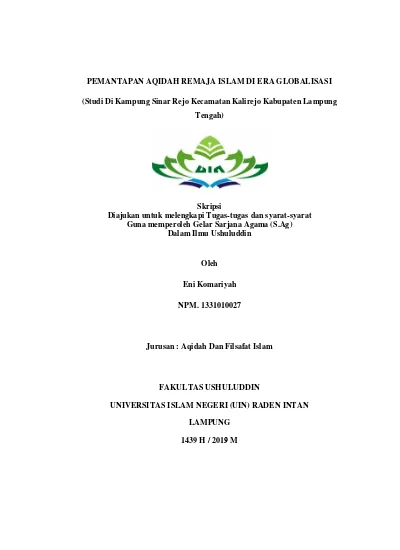 Top Pdf Pemantapan Aqidah Remaja Islam Di Era Globalisasi Studi Di Kampung Sinar Rejo Kecamatan Kalirejo Kabupaten Lampung Tengah Skripsi Diajukan Untuk Melengkapi Tugas Tugas Dan Syarat Syarat 123dok Com