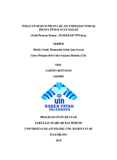 TINJAUAN HUKUM PIDANA ISLAM TERHADAP TINDAK PIDANA PEMALSUAN IJAZAH ...