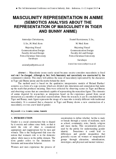 MASCULINITY REPRESENTATION IN ANIME (SEMIOTICS ANALYSIS ABOUT THE  REPRESENTATION OF MASCULINITY IN TIGER AND BUNNY ANIME)