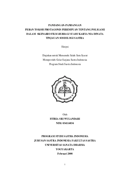 Pandangan Pandangan Peran Tokoh Protagonis Perempuan Tentang Poligami Dalam Skenario Film Berbagi Suami Karya Nia Dinata Tinjauan Sosiologi Sastra Usd Repository