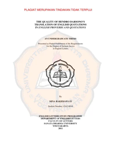 The Quality Of Hendro Darsono S Translation Of English Quotations In English Proverbs And Quotations Usd Repository