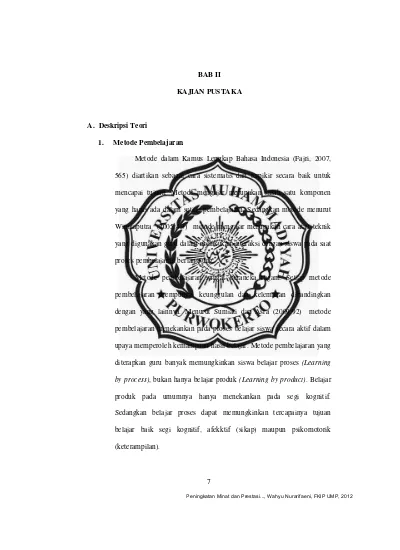 BAB II KAJIAN PUSTAKA A. Deskripsi Teori 1. Metode Pembelajaran - Wahyu ...