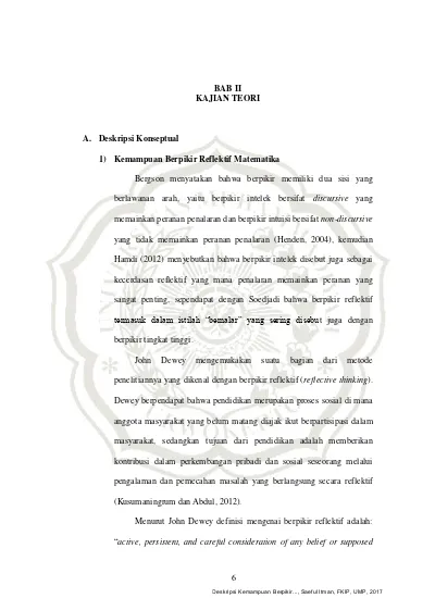 Bab Ii Kajian Teori A Deskripsi Konseptual 1 Kemampuan Berpikir Reflektif Matematika Deskripsi Kemampuan Berpikir Reflektif Matematika Ditinjau Dari Intelligence Quotient Iq Siswa Smp N 8 Purwokerto Repository Perpustakaan