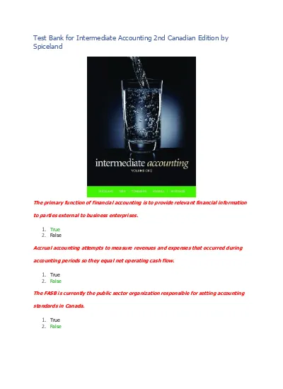 Test Bank for Intermediate Accounting 2nd Canadian Edition by Spiceland