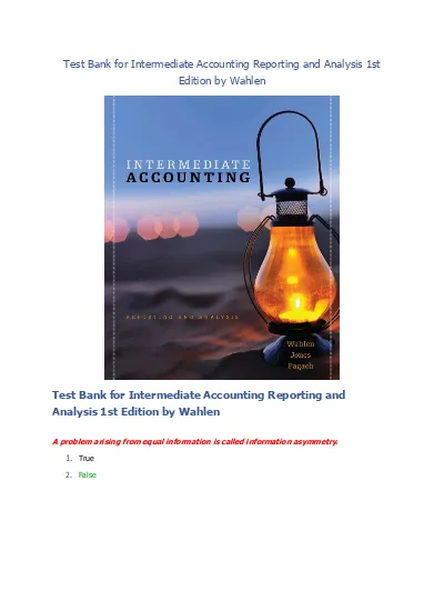 Test Bank for Intermediate Accounting Reporting and Analysis 1st Edition by Wahlen