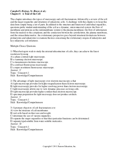 Biology Campbell & Reece 9th Edition A&P version Test Bank chapter06