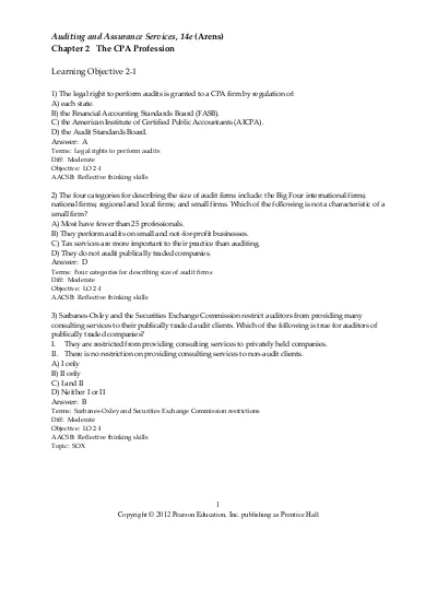 Test Bank with Answers for Auditing and Assurance Services 14E by Alvin A Arens and Randal J Elder chapter 2