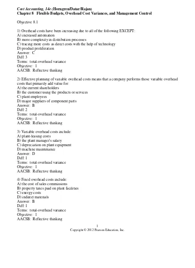 Test Bank Cost Accounting 14E by Horngren  8 chapter