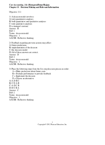 Test Bank Cost Accounting 14E by Horngren  11 chapter