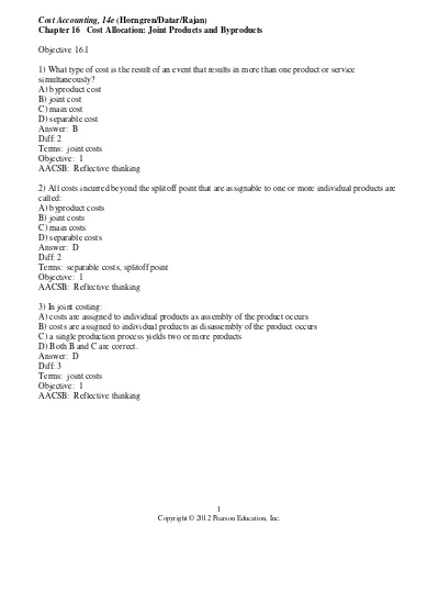 Test Bank Cost Accounting 14E by Horngren  16 chapter