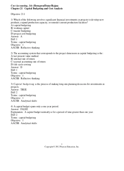 Test Bank Cost Accounting 14E by Horngren  21 chapter