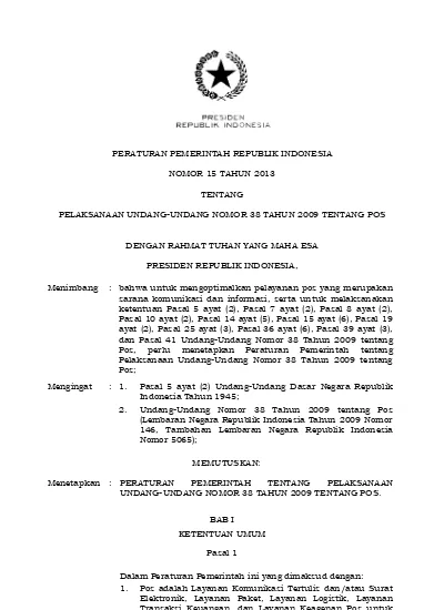 Peraturan Pemerintah Republik Indonesia Nomor 15 Tahun 2013 Tentang